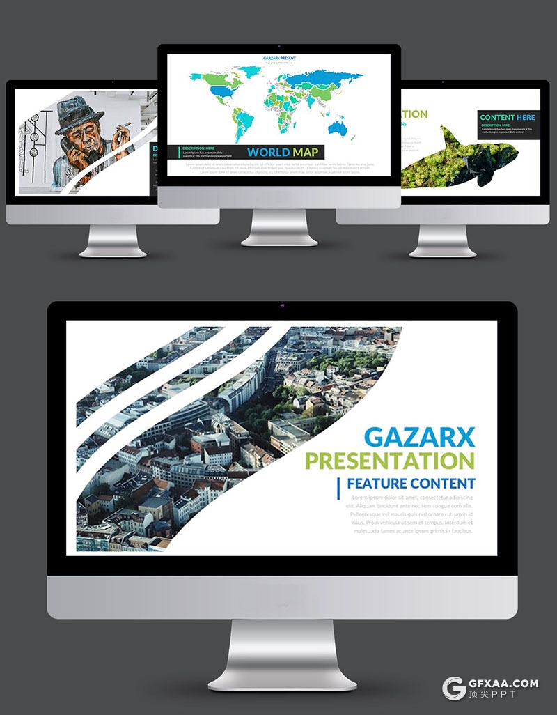 24页创意图片剪影多用途国外PPT模板4种配色 - 顶尖PPT