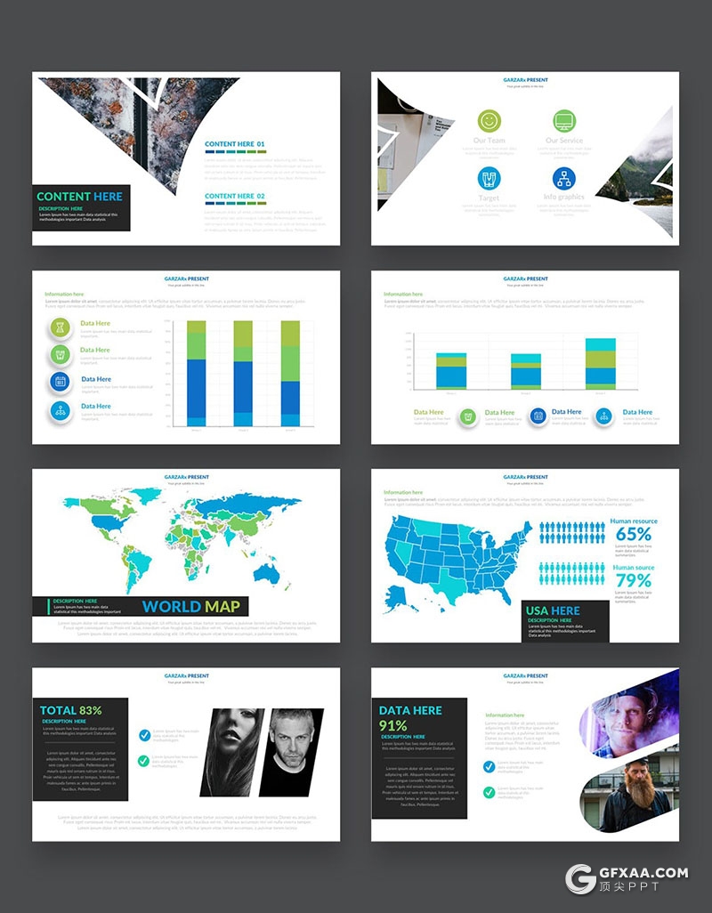 24页创意图片剪影多用途国外PPT模板4种配色 - 顶尖PPT