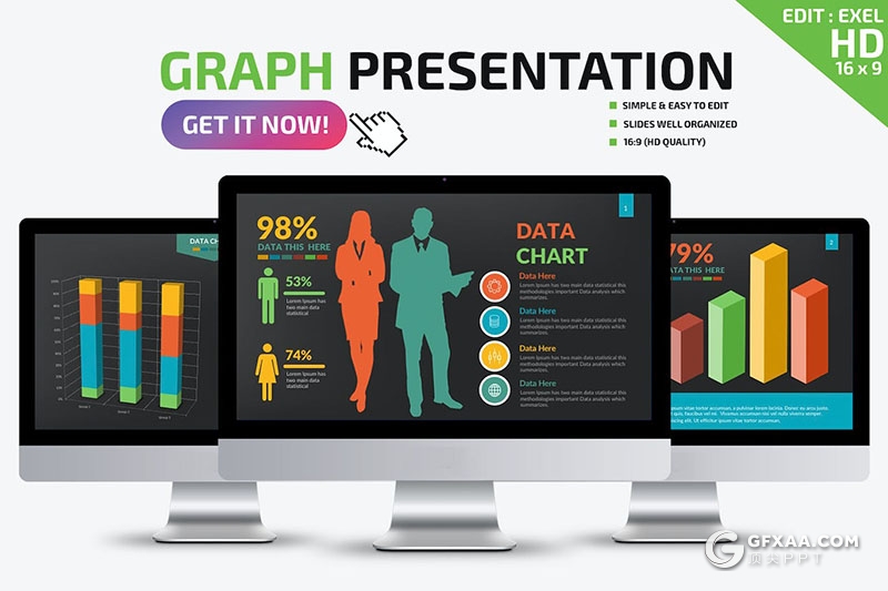 92页微立体多色彩商务数据分析柱形饼形图形图表PPT模板 - 顶尖PPT