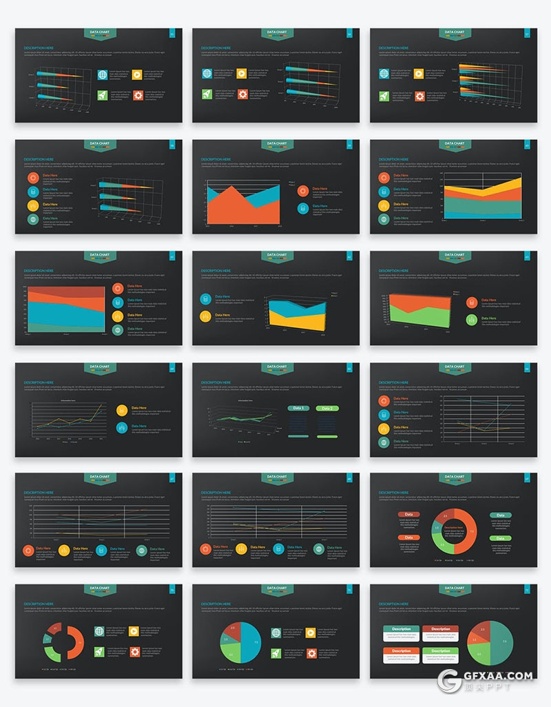 92页微立体多色彩商务数据分析柱形饼形图形图表PPT模板 - 顶尖PPT
