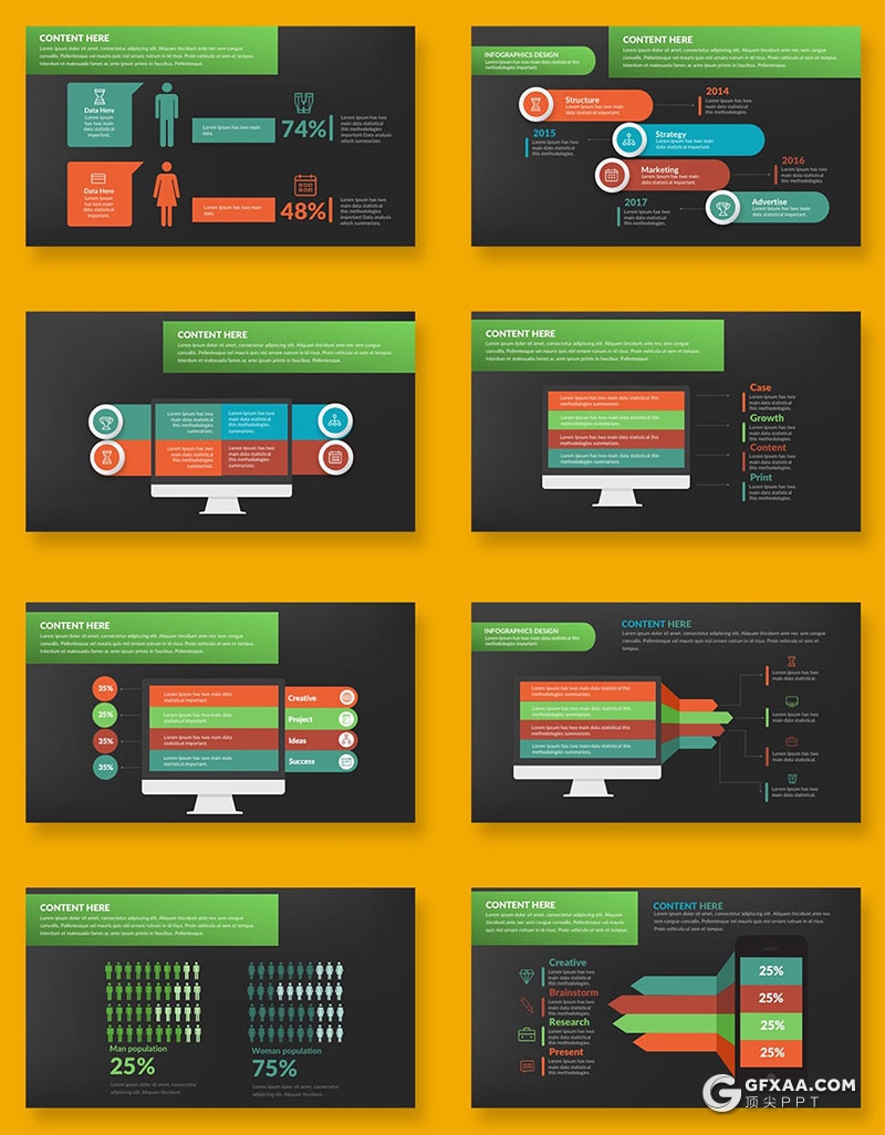 34页多色彩商务数据分析图形图表PPT模板 - 顶尖PPT