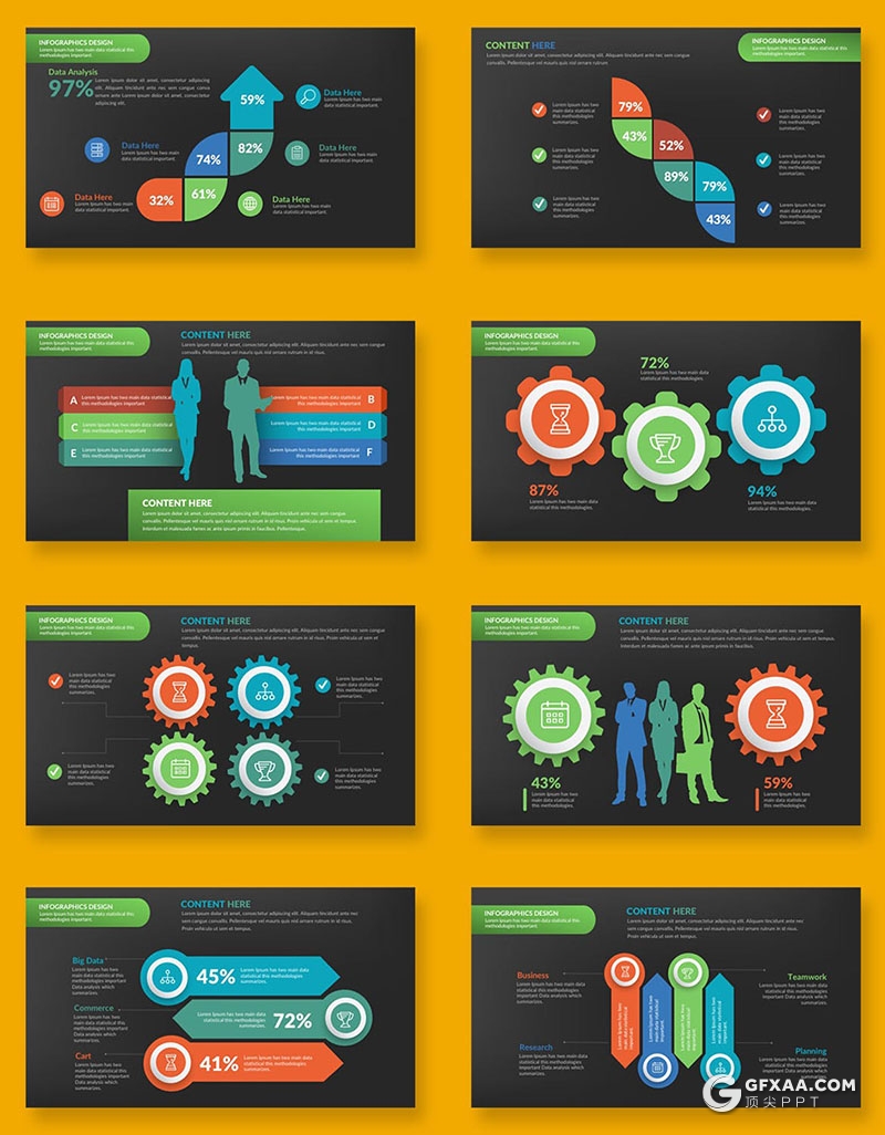 34页多色彩商务数据分析图形图表PPT模板 - 顶尖PPT