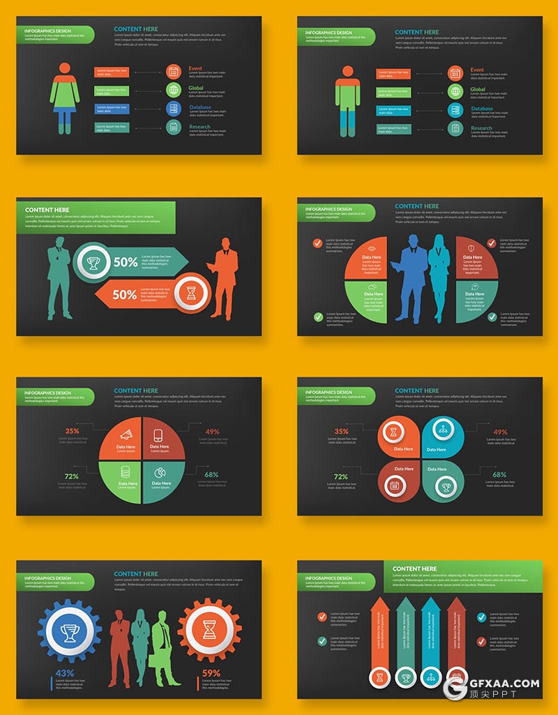 34页多色彩商务数据分析图形图表PPT模板 - 顶尖PPT