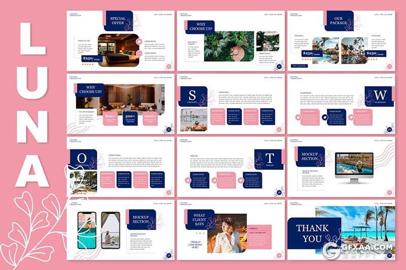 30页酒店管理酒店项目介绍度假村宣传通用国外PPT模板 - 顶尖PPT