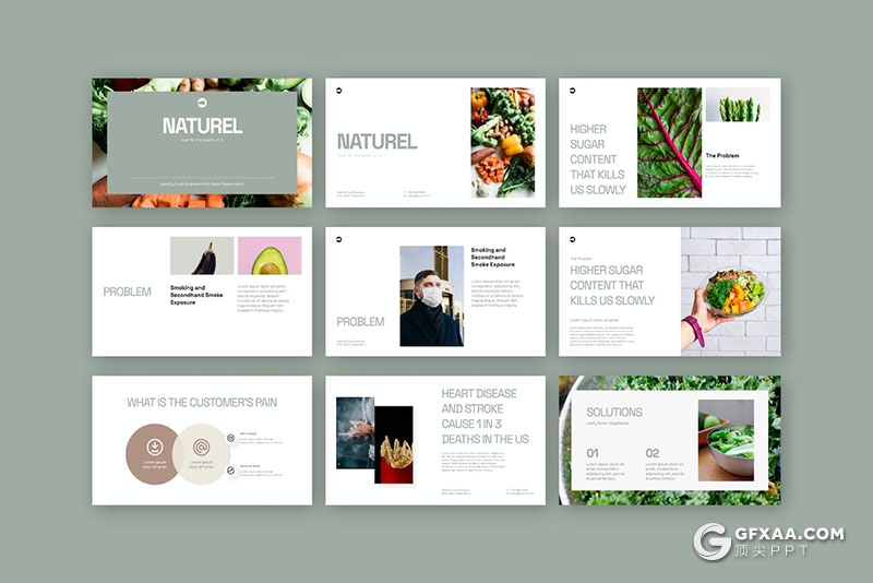 49页简约风绿色蔬菜食品介绍通用国外PPT模板 - 顶尖PPT