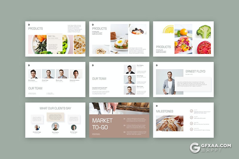 49页简约风绿色蔬菜食品介绍通用国外PPT模板 - 顶尖PPT