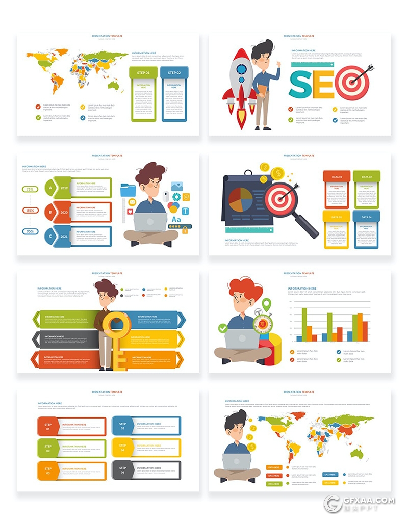 44页多色彩商务卡通人物商务金融财务分析行业图形图表PPT模板 - 顶尖PPT