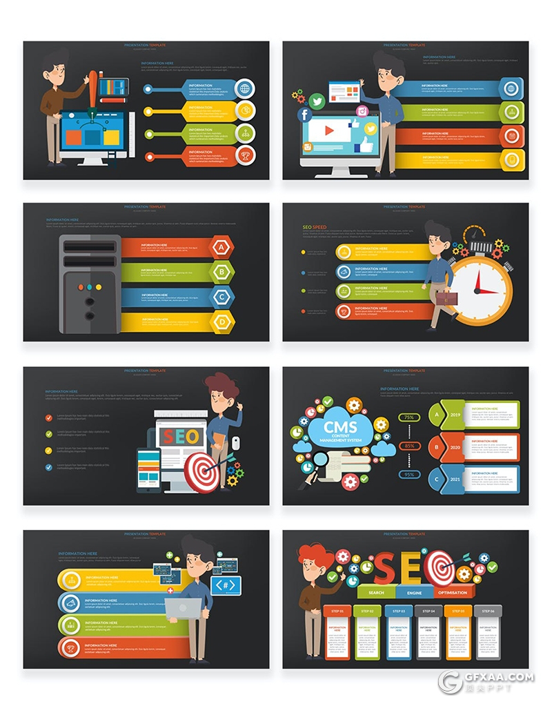 44页多色彩商务卡通人物商务金融财务分析行业图形图表PPT模板 - 顶尖PPT