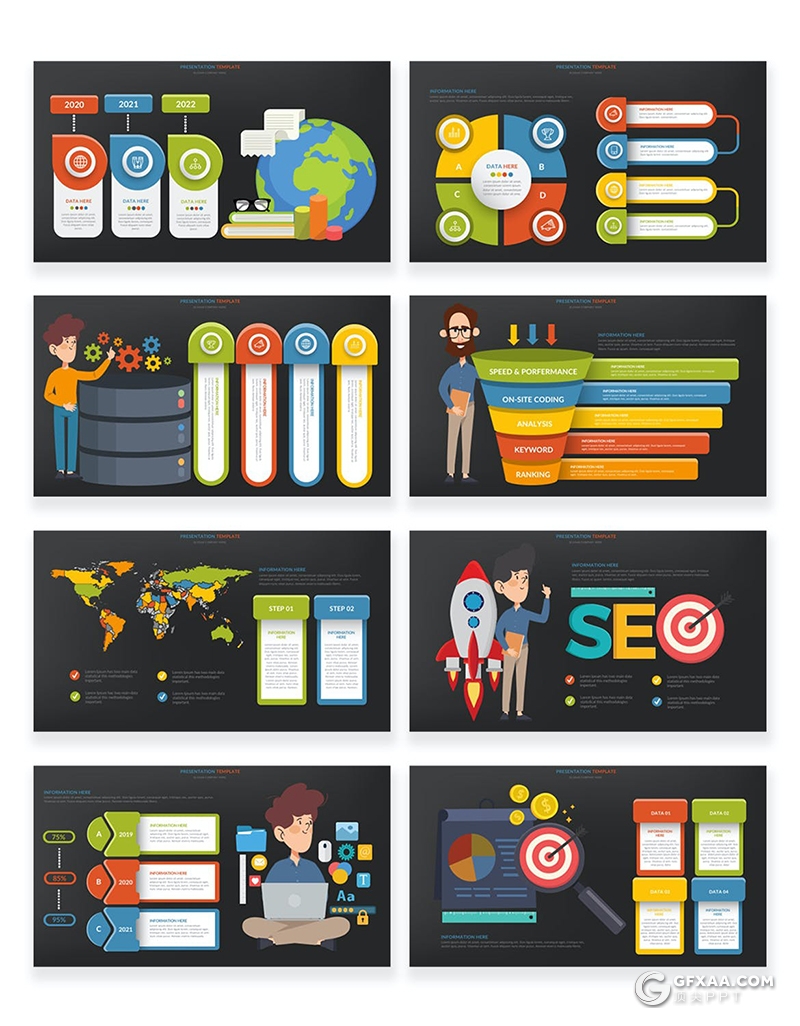 44页多色彩商务卡通人物商务金融财务分析行业图形图表PPT模板 - 顶尖PPT