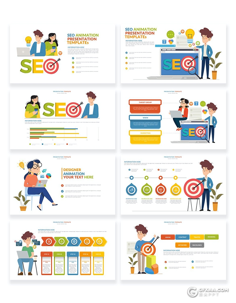 44页多色彩商务卡通人物商务金融财务分析行业图形图表PPT模板 - 顶尖PPT