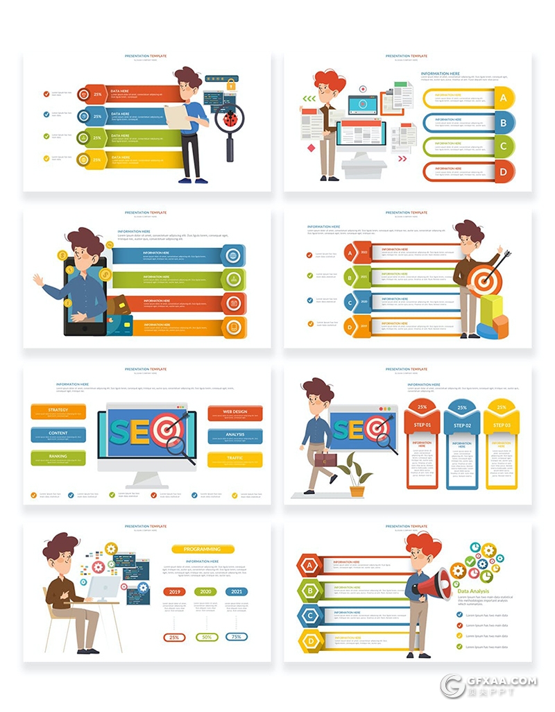44页多色彩商务卡通人物商务金融财务分析行业图形图表PPT模板 - 顶尖PPT