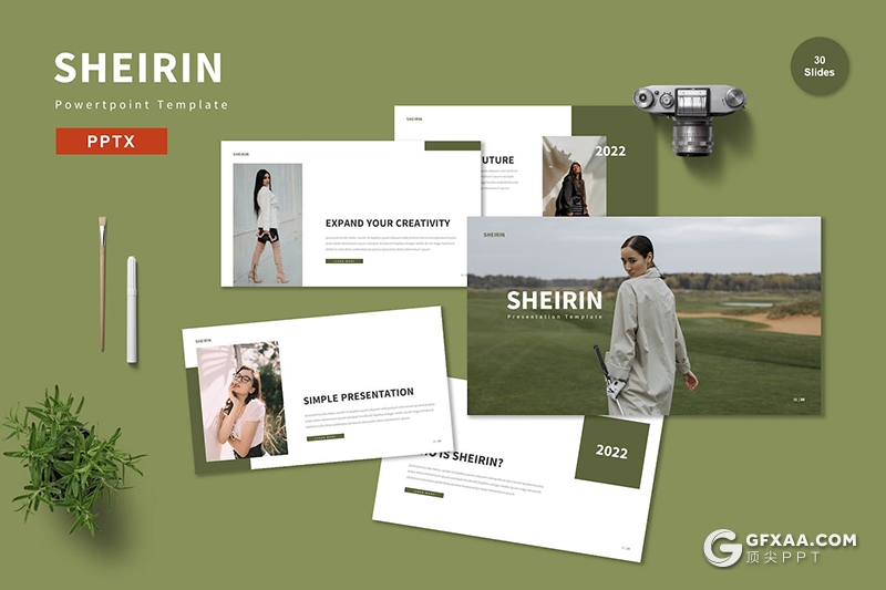 30页服装摄影展示模特摄影展示国外PPT模板5种配色 - 顶尖PPT