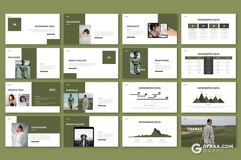 30页服装摄影展示模特摄影展示国外PPT模板5种配色 - 顶尖PPT