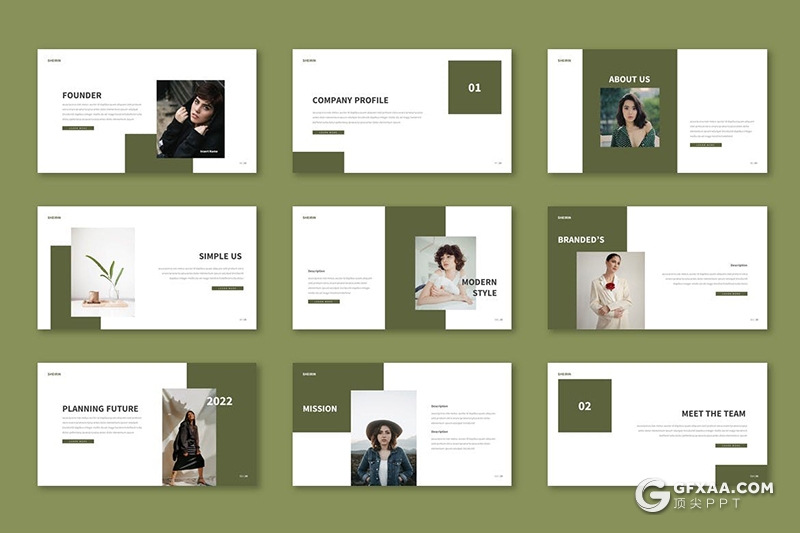 30页服装摄影展示模特摄影展示国外PPT模板5种配色 - 顶尖PPT