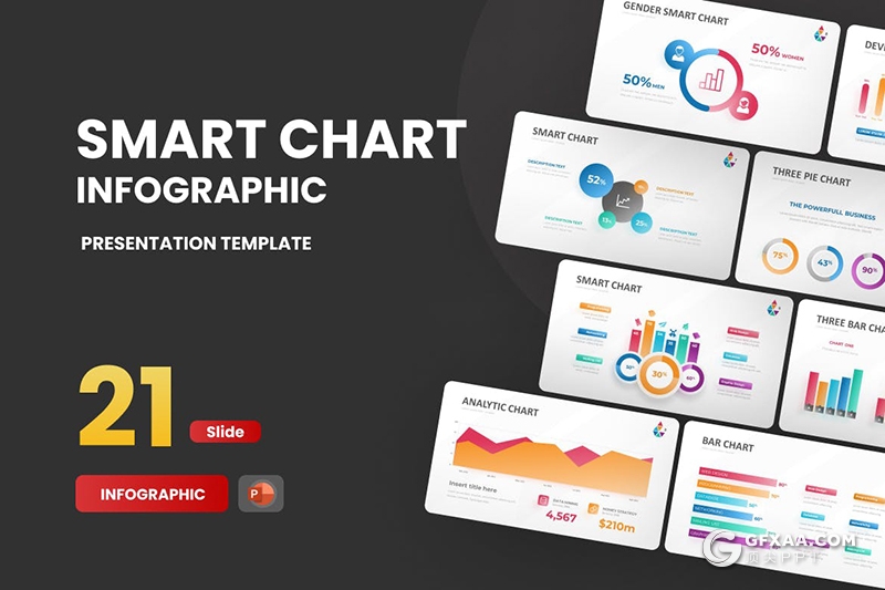 21页多色彩精美大气商务数据展示图形图表PPT模板 - 顶尖PPT
