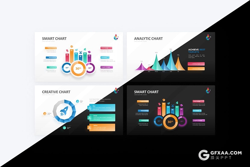 21页多色彩精美大气商务数据展示图形图表PPT模板 - 顶尖PPT