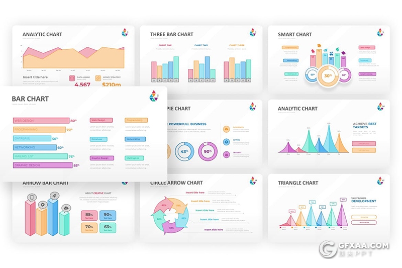21页多色彩精美时尚商务数据展示图形图表PPT模板 - 顶尖PPT