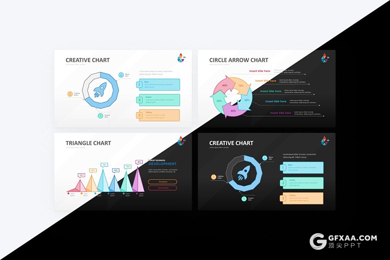 21页多色彩精美时尚商务数据展示图形图表PPT模板 - 顶尖PPT