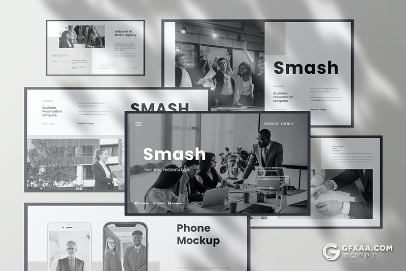 30页黑白色大气精美商业计划团队介绍商务通用国外PPT模板 - 顶尖PPT