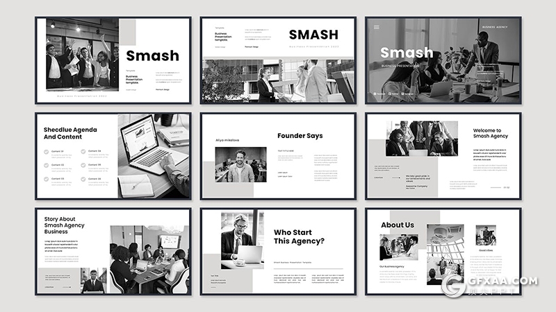 30页黑白色大气精美商业计划团队介绍商务通用国外PPT模板 - 顶尖PPT