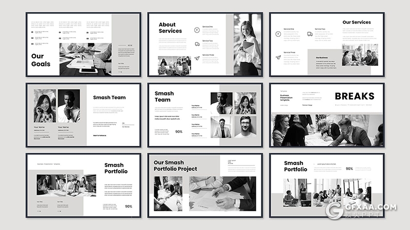 30页黑白色大气精美商业计划团队介绍商务通用国外PPT模板 - 顶尖PPT