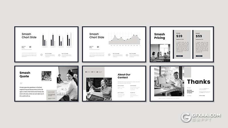 30页黑白色大气精美商业计划团队介绍商务通用国外PPT模板 - 顶尖PPT