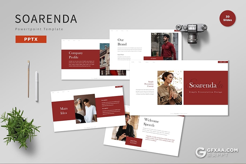 30页模特摄影展示服装摄影展示多用途国外PPT模板5种配色 - 顶尖PPT