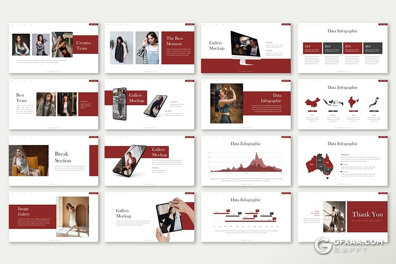 30页模特摄影展示服装摄影展示多用途国外PPT模板5种配色 - 顶尖PPT
