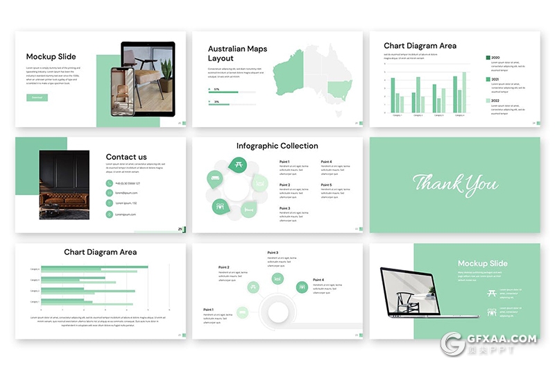 30页淡绿色文艺风家居产品介绍展示通用国外PPT模板 - 顶尖PPT