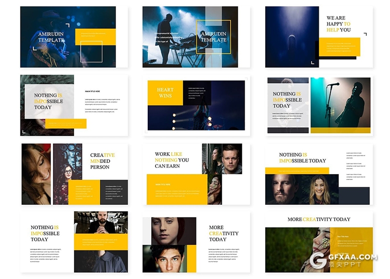 31页音乐演唱会活动策划营销人员介绍国外GoogleSlides模板5种配色 - 顶尖PPT