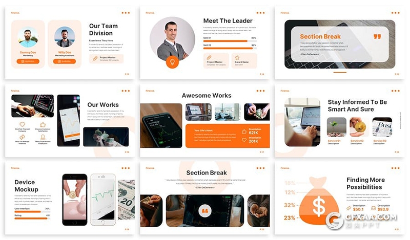 简约大气橙色商业计划企业资金分析国外Keynote模板 - 顶尖PPT