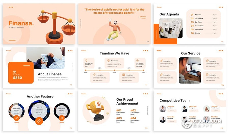 简约大气橙色商业计划企业资金分析国外Keynote模板 - 顶尖PPT