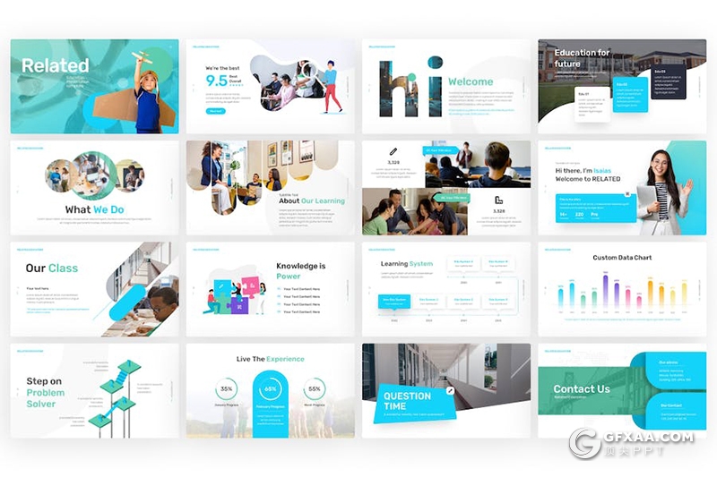 45页少儿教育培训儿童早教培训趣味教育主题国外PPT模板 - 顶尖PPT