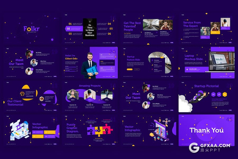 45页精美时尚商业计划年计划总结团队介绍国外PPT模板 - 顶尖PPT