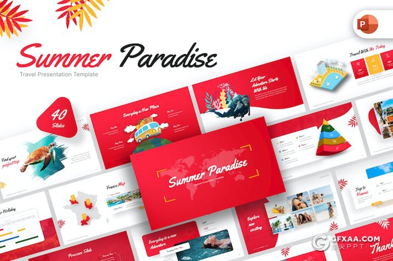 40页夏日旅游旅游度假通用国外PPT模板 - 顶尖PPT