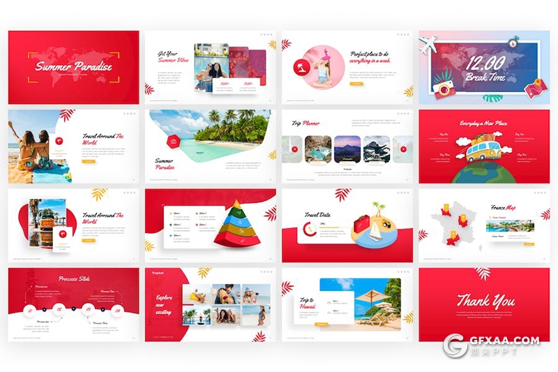40页夏日旅游旅游度假通用国外PPT模板 - 顶尖PPT