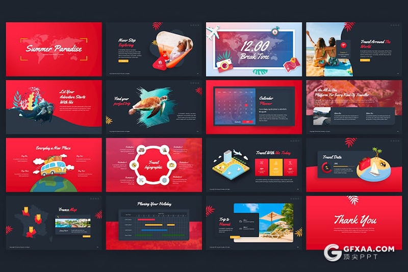 40页夏日旅游旅游度假通用国外PPT模板 - 顶尖PPT
