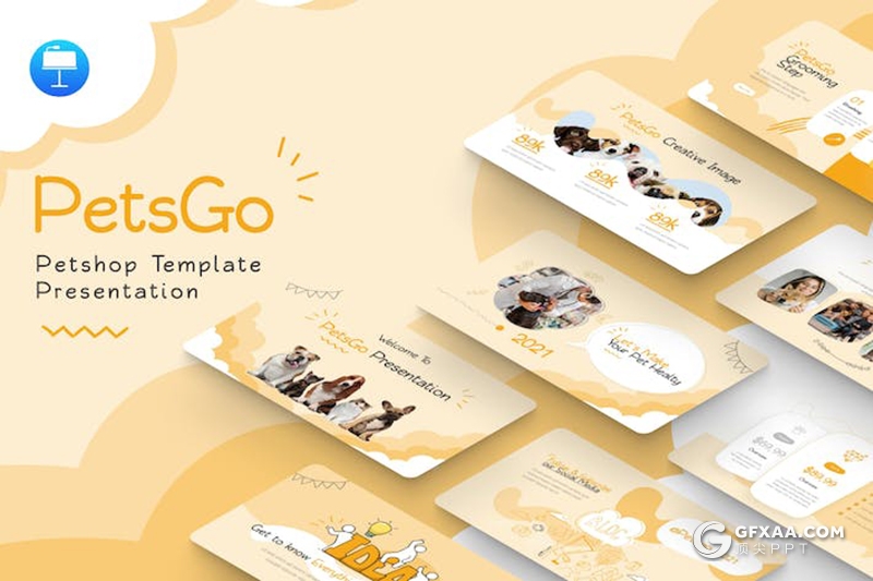 卡通手绘风宠物护理动物主题宠物医院宣传通用国外KeyNote模板 - 顶尖PPT