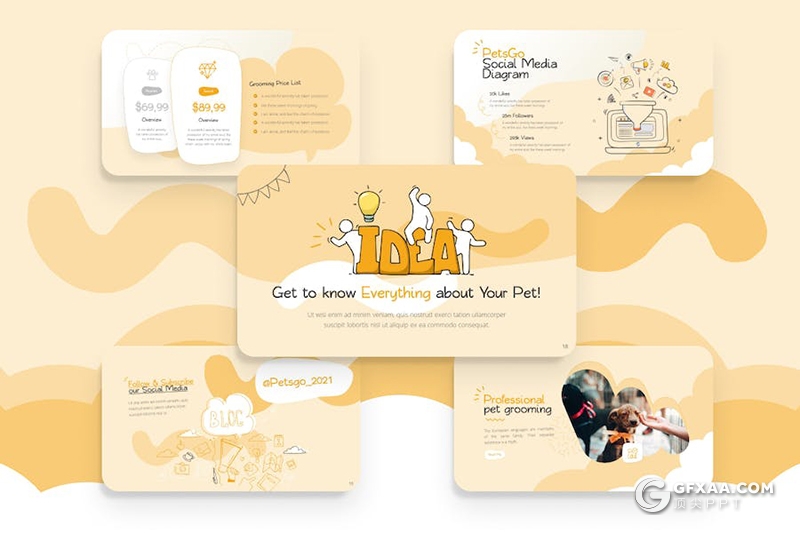 卡通手绘风宠物护理动物主题宠物医院宣传通用国外KeyNote模板 - 顶尖PPT