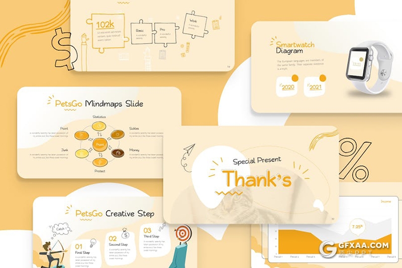 卡通手绘风宠物护理动物主题宠物医院宣传通用国外KeyNote模板 - 顶尖PPT