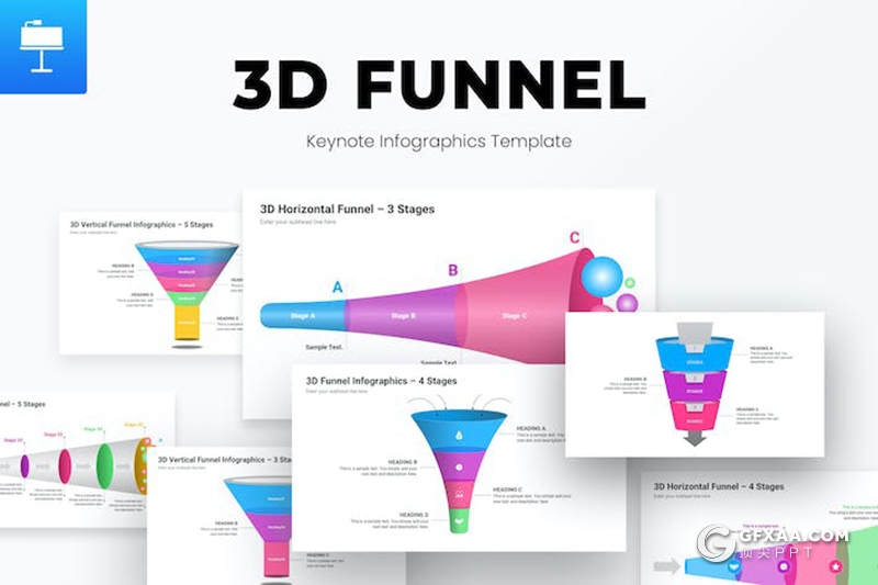 微立体多色彩创意锥形漏斗图形图表KeyNote模板 - 顶尖PPT