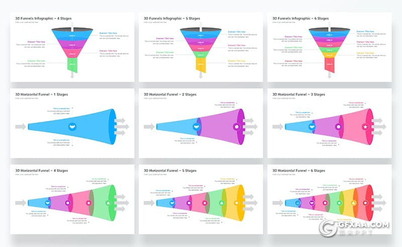 微立体多色彩创意锥形漏斗图形图表KeyNote模板 - 顶尖PPT