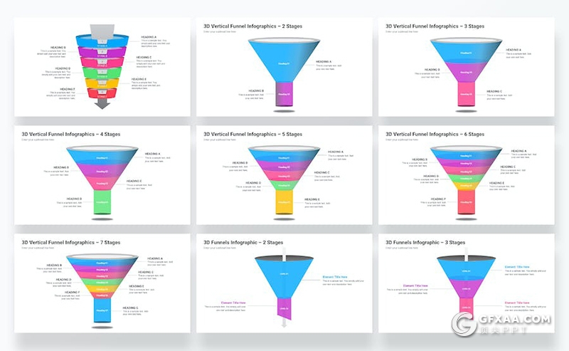 微立体多色彩创意锥形漏斗图形图表KeyNote模板 - 顶尖PPT