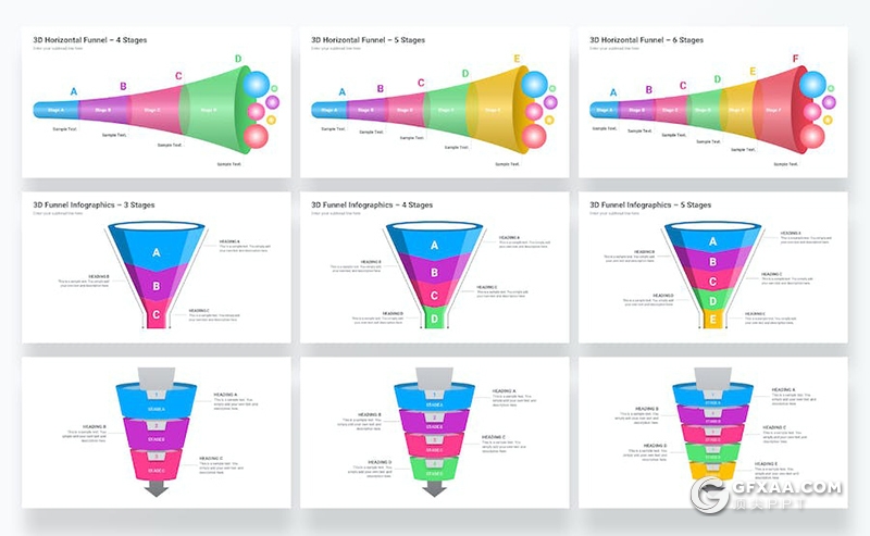 微立体多色彩创意锥形漏斗图形图表KeyNote模板 - 顶尖PPT