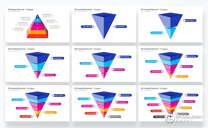 彩色创意金字塔锥形3d金字塔图形图表素材KeyNote模板 - 顶尖PPT