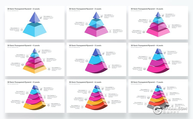 彩色创意金字塔锥形3d金字塔图形图表素材KeyNote模板 - 顶尖PPT