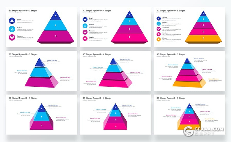 彩色创意金字塔锥形3d金字塔图形图表素材KeyNote模板 - 顶尖PPT