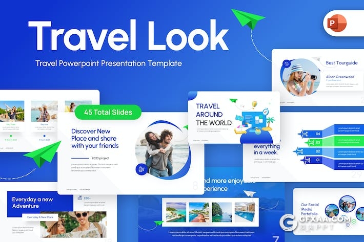 45页海边旅游写真度假景点宣传国外PPT模板 - 顶尖PPT