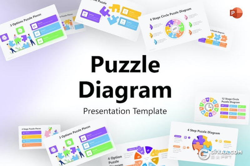 多色彩简单创意拼图信息图形图表PPT模板 - 顶尖PPT