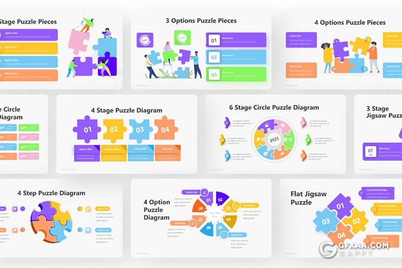 多色彩简单创意拼图信息图形图表PPT模板 - 顶尖PPT